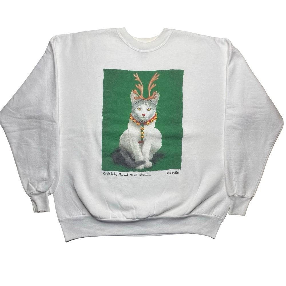 Vintage Christmas holiday ugly cat sweater XL‎
